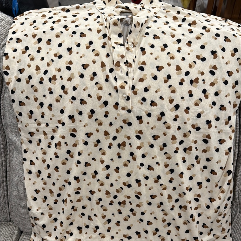 Lularoe Cori Cream and Brown Patterned Shirt